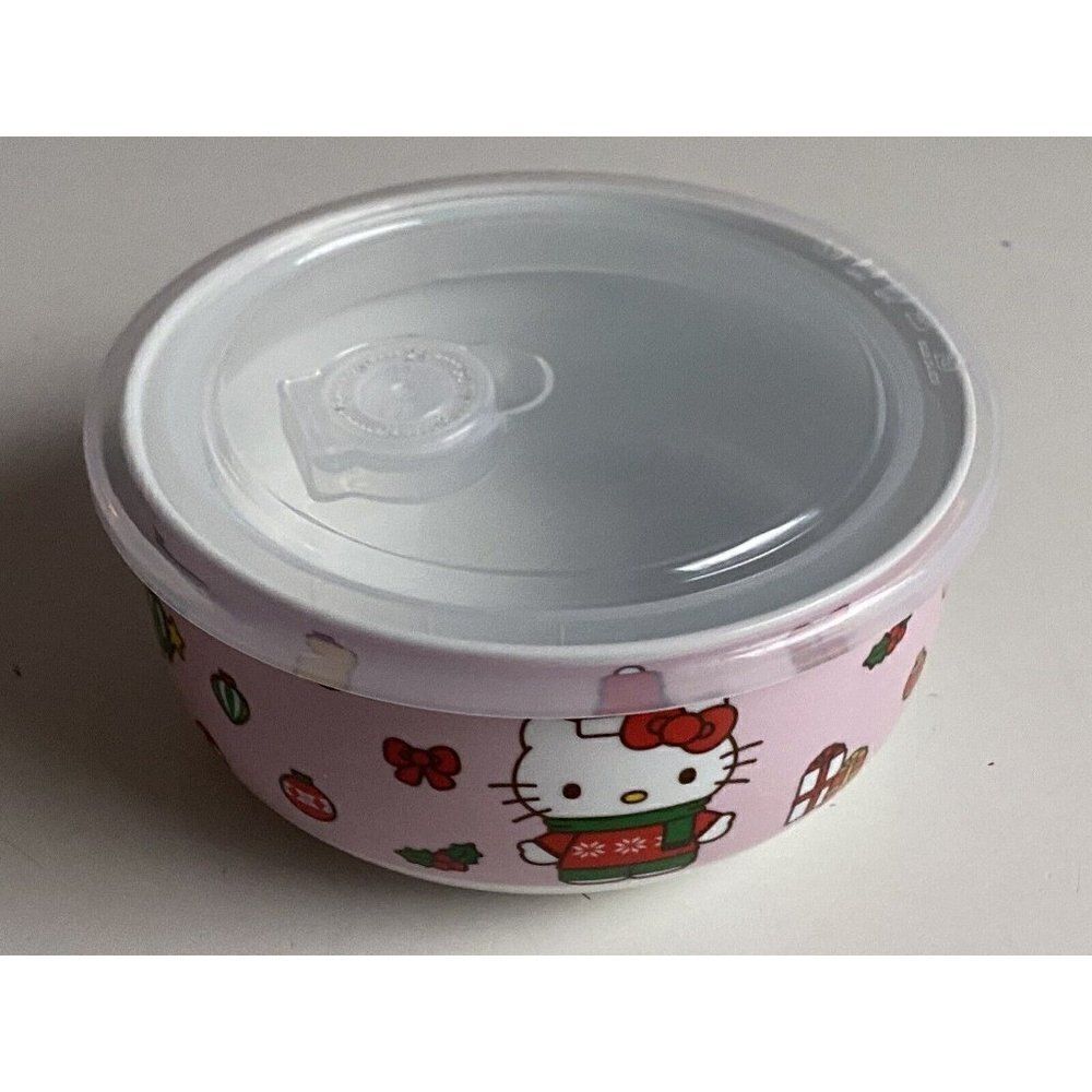 Hello Kitty Christmas Pressure Lid Ceramic Food Storage Bowl Pink MEDIUM NEW - Picture 6 of 7